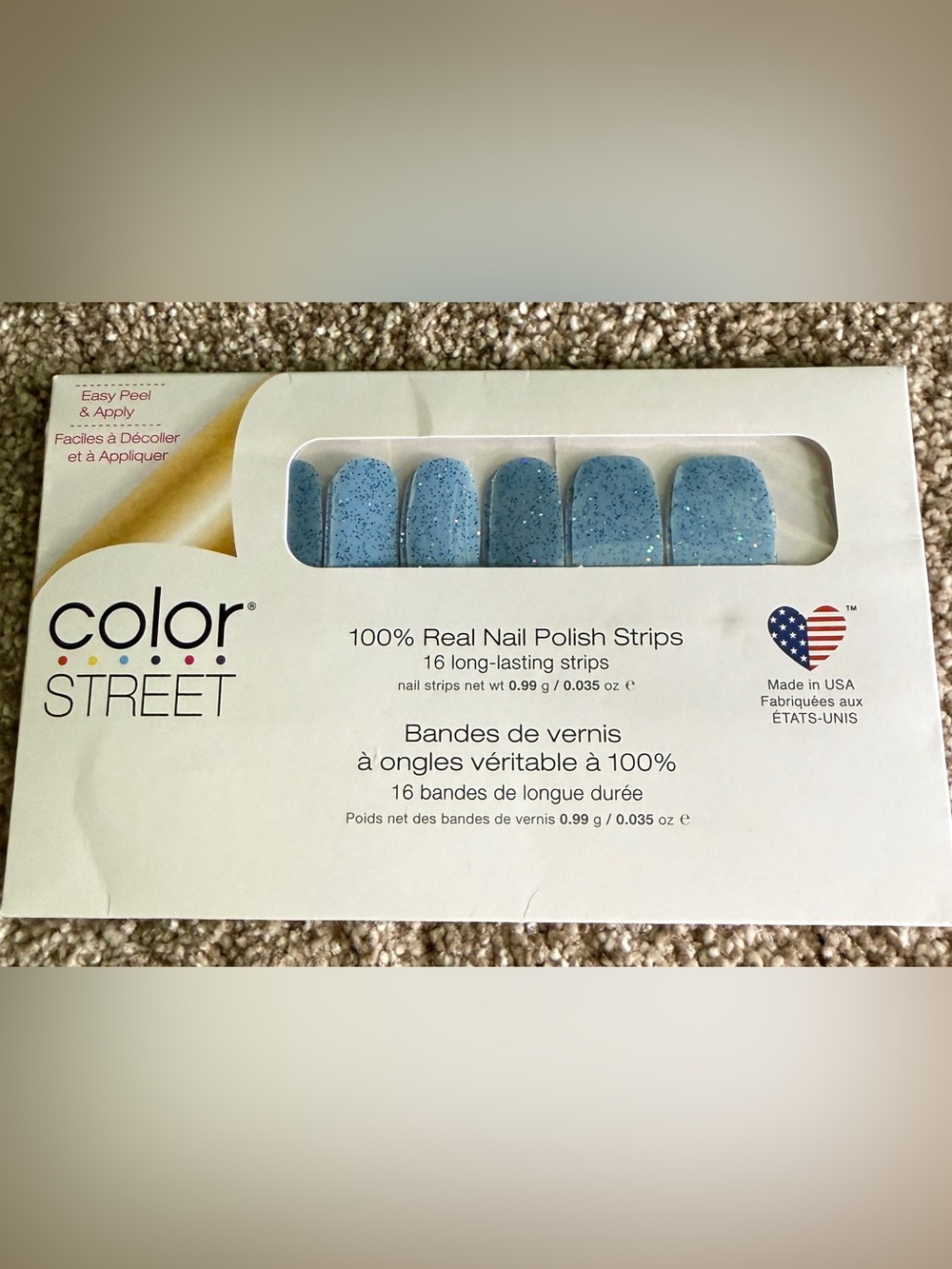 Color Street Light Blue Glitter Press-On Nail Strips